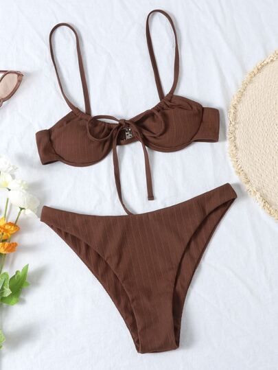 Swimsuit For Small Chest, Swimsuit Aesthetic, Brown Swimsuit, Swimsuit Shein, Cute Bathing Suits, Beach Skirt, Cute Bikinis, Coffee Brown, Natural Body