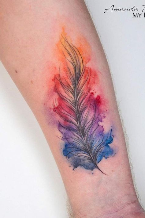 Tattoo Ideas Watercolor, Watercolor Feather Tattoo, Tattoo Ideas Color, Flying Phoenix Tattoo, Watercolor Tattoo Ideas, Flying Tattoo, Watercolor Feather, Phoenix Tattoo, Feather Tattoo