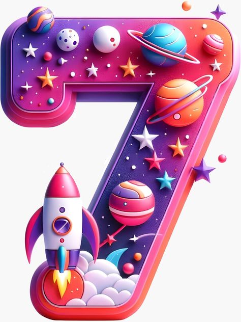 Space Theme Cake Topper Printable, Planet Stickers, Kindergarten Decorations, Solar System Projects, Keyboard Stickers, 1st Birthday Cakes, Space Party, Number 7, Math For Kids