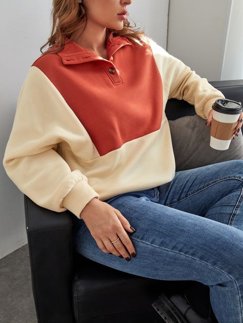 Sweatshirt Colorblock, Plus Size Sweatshirts, Fall Plus Size, Polo Neck, Sewing Ideas, Dolman Sleeve, Color Blocking, Bell Sleeve Top, Couture