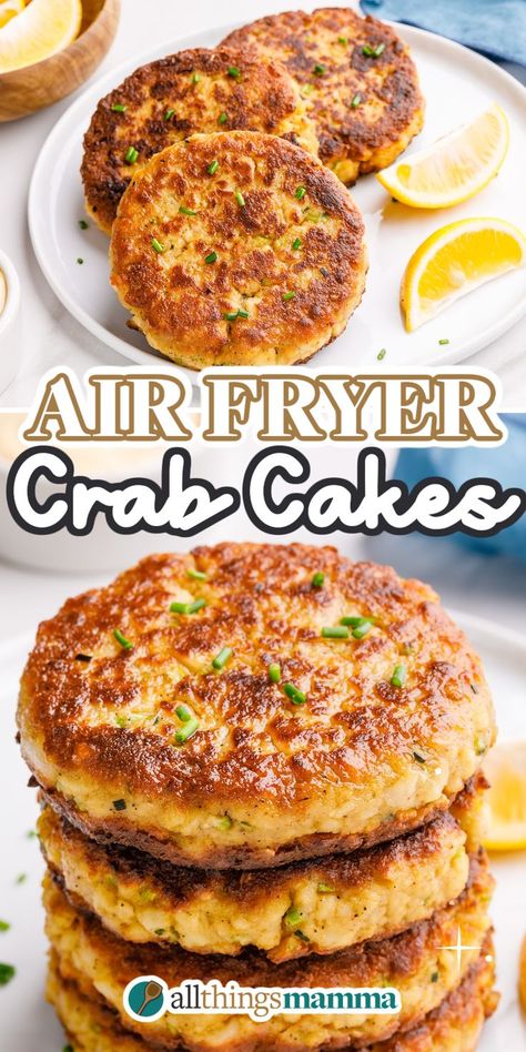 stack of Air Fryer Crab Cakes on a plate. Air Fryer Frozen Crab Cakes, Crab Cake Air Fryer, Airfryer Crab Cakes, Crab Cakes Recipe Air Fryer, Air Fryer Clam Cakes, Air Fryer Crab Cakes Recipes, Imitatation Crab Recipe Easy Air Fryer, Simple Crab Cakes Recipe, Imation Crab Cakes Recipe