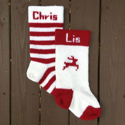 "This classic stocking is large enough to hold tons of gifts. Add a personal touch to the holidays this season by stitching names onto your stockings. These stockings were designed to be knit on 16 inch circular needles." Knitted Christmas Stocking Patterns Free, Heirloom Stocking, Christmas Stocking Pattern Free, Knitted Christmas Stocking Patterns, Stocking Pattern Free, Heirloom Christmas, Knitting Christmas, Crochet Christmas Stocking Pattern, Christmas Knitting Patterns Free