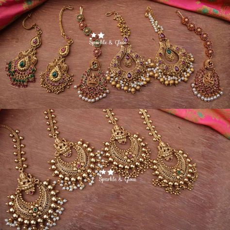 South Indian Mangtika, Mangtika Gold, Mangtika Designs, Gold Mangtika, Tika Design, Papidi Billa, Fashion Terminology, Small Earrings Gold, Coral Jewelry Set