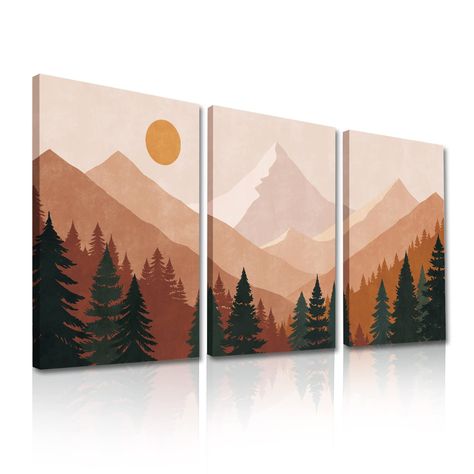 PRICES MAY VARY. [Nature Canvas Wall Art Size]: 16x24inch(40x60cm)x 3 pieces. The framed Modern Nordic Decorative Art is printed by high definition superior inject machinery on durable canvas, waterproof, UV resistant and fade resistant. The boho decor wall art is suitable for bathroom, bedroom, kitchen, living room, office, nursey or gallery decoration. [Perfect Boho Home Decor]: Geometry, Nature Illustrations, Sun, Plant, and Mountain are popular elements in Bohemian or minimalist neutral styl Paintings Minimalist, Bohemian Artwork, Boho Art Drawings, Boho Painting, Mountain Forest, Simple Canvas Paintings, Modern Wall Decor Art, Prints Abstract, Nature Scenery