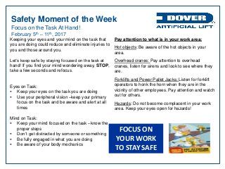 Dover ALS Safety Moment of the Week 06-Feb-2017 Safety Moment Ideas, Safety Moment Topics, Safety Moment, Warehouse Safety, Safety Talk, Safety Topics, Health And Safety Poster, Safety Poster, Crane Lift