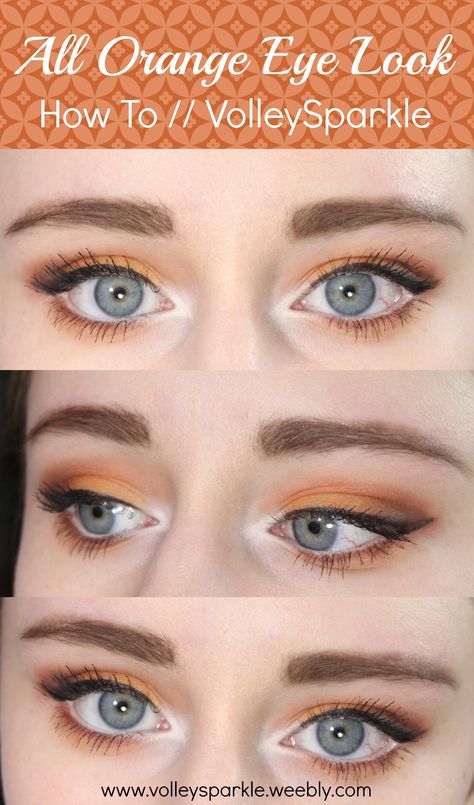 Orange Makeup For Green Eyes, Orange Golden Eye Makeup, Orange Eye Makeup Blue Eyes, Soft Orange Makeup, Orange Makeup Looks Natural, Makeup For Orange Outfit, Burnt Orange Eye Makeup, Double Eyelid Makeup, Burnt Orange Eyeshadow