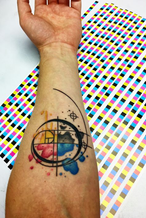 Cmyk Tattoo, Geometric Watercolor Tattoo, Miscellaneous Tattoos, Justice Tattoo, Tattoos 2024, Nerdy Tattoos, Half Sleeve Tattoos For Guys, Watercolor Tattoos, Tumblr Image