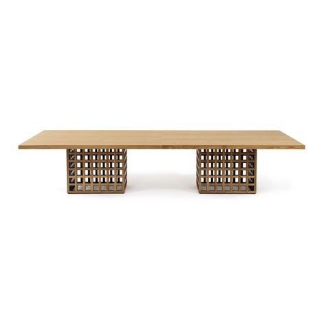 - Base structure made of natural and stained freijó wood- Made to order"Cubos Libres" dining table with grid design, with base comprised of square-cut strips of solid wood with an outer wood veneer in contrasting tone. Available in a variety of fourteen FSC-certified woods. Part of Etel collection. Gabion Baskets, Communal Table, Coffee Table To Dining Table, Dining Table Design, Furniture Details, Furniture Dining Table, Modern Dining Table, Casegoods, Wooden Table