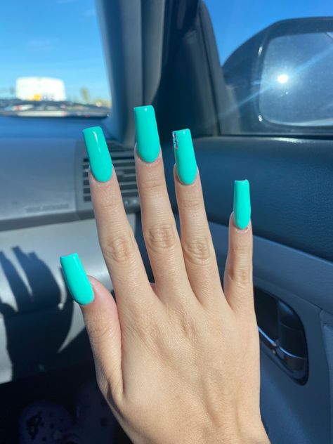 Turquoise Square Nails, Turquoise Nails Long, Teal Square Acrylic Nails, Acrylic Nails Teal Turquoise, Teal Nails Turquoise, Coffin Turquoise Nails, Blue Teal Nails, Turquoise Nails Acrylic, Cyan Blue Nails Acrylic