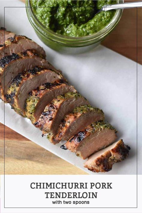 Chimichurri Pork Tenderloin | With Two Spoons #pork #grilling #recipe #easyrecipe #chimichurri #grillingrecipes Chimichurri Pork, Slow Cooked Pulled Pork, Lamb Dinner, Grilled Pork Tenderloin, Lady D, Pork Tenderloin Recipes, Stuffed Pork Tenderloin, Best Dinner Recipes, Pork Loin