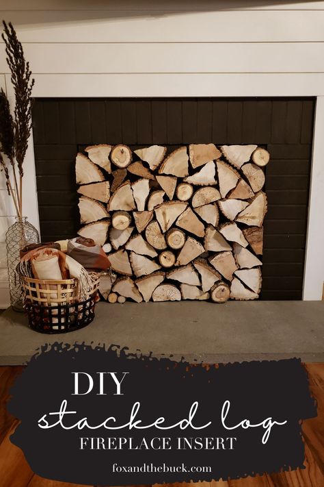 Faux Log Fireplace Cover, Wood Log Fireplace Insert, Stacked Logs In Fireplace, Wood Slice Fireplace Cover, Log Stack Fireplace, Faux Stacked Log Fireplace, Faux Wood Fireplace Insert, Fake Fireplace Insert, Fireplace Filled With Logs