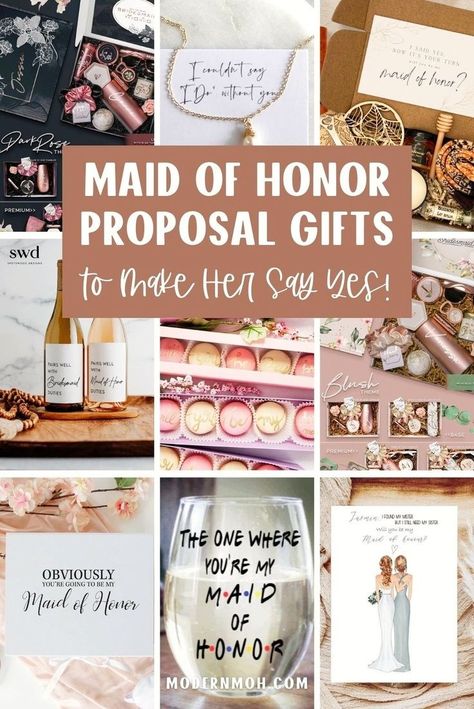 Explore meaningful maid of honor proposal gifts that will surely make her say yes! Our guide features unique maid of honor proposal gift ideas and thoughtful gestures to help you ask your best friend to be your maid of honor. This is perfect for anyone who wants a special and memorable maid of honor proposal. Tap here for more creative maid of honor proposal ideas! Asking Maid Of Honor To Be In Wedding, Maid Of Honor Proposal Ideas, Bridesmaid Proposal Ideas Unique, Creative Proposal Ideas, Be My Bridesmaid Ideas, Proposal Gift Ideas, Christmas Bridesmaids, Thoughtful Gestures, Unique Proposals