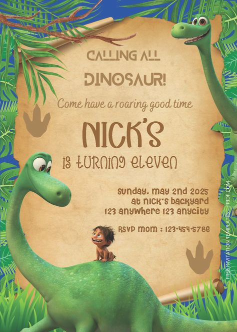 FREE PDF Invitation - Good Dinosaur Birthday Invitation Templates The Good Dinosaur Invitations, Dinosaur Puppet, Dinosaur Food, Prehistoric Party, Dinosaur Party Invitations, Good Dinosaur, Dinosaur Invitations, Dinosaur Footprint, Dinosaur Birthday Invitations