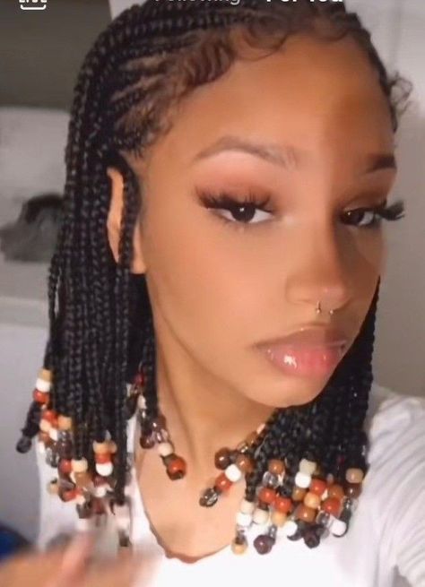 Natural Cornrows With Beads, Braids On Natural Hair With Beads, Hoop Hairstyles, Passion Twists With Beads, Mini Braids With Beads, Mini Passion Twists, Enby Hair, Shoulder Length Styles, Cute Cornrows