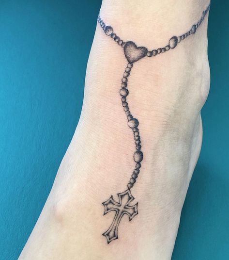 🦉 rita on Instagram: “Rosary wrapping around Mckenna's ankle 📿 thank you! :-)” Ankle Rosary Tattoo, Red Rosary Tattoo, Floral Wrap Around Ankle Tattoo, Ankle Rosary Tattoo For Women, Ankle Tattoo Wrap Around, Ankle Wrap Around Tattoo, Ankle Cross Tattoo, Rosary Tattoo On Ankle, Rosary Ankle Tattoos