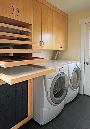 Laundry-Room Trifecta: Hamper, storage area, and drying racks Kitchen Sink Drying Rack, Laundry Room Drying Rack, Sweater Drying Rack, Sink Drying Rack, Laundry Room/mud Room, Drying Room, Laundry Room Shelves, Laundry Design, Drying Racks