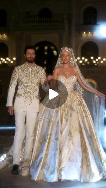 TUTFEY on Instagram: "#RamiSalamoun unveils the Gala Glamour collection for Spring/Summer 2024-25, featuring a wedding dress fit for royalty. This exquisite gown, meticulously handcrafted from the finest fabrics and adorned with shimmering Swarovski crystals, captures the essence of regal elegance. Complementing the bride, the groom’s ensemble, also crafted by Rami, mirrors this majestic splendor.

Gala Glamour Collection, Spring Summer 2024/25 #rfbstyle" Luxury Glamorous Ball Gown With Embellishments, Luxury Glamorous Gown With Embellishments, Glamorous Crystal-embellished Gown For Prom Season, Luxury Crystal-embellished Ball Gown Dresses, Luxury Crystal-embellished Ball Gown, Regal Elegance, Exquisite Gowns, Fitted Wedding Dress, A Wedding Dress