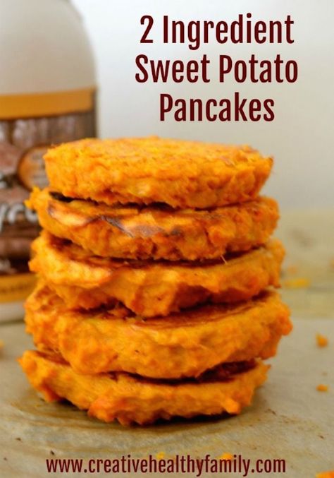 2 ingredient sweet potato pancakes. I love healthy breakfast ideas. This is just the perfect easy recipe for toddlers, kids, and adults too! Start your day full of nutrition and energy with just 2 simple ingredients. #breakfast #recipes #easyrecipe #healthyrecipe #kids #toddlers #family #homemade #glutenfree #paleo #keto  via @creativehealthyfamily Sweet Potato Pancakes Recipe, 2 Ingredient Recipes, Sweet Potato Cinnamon, Sweet Potato Pancakes, Two Ingredient, Potato Pancakes, Pancakes Healthy, 2 Ingredient, Banana Healthy