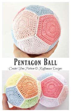 Crochet Pentagon Pattern Free, Ball Crochet Pattern Free, Crochet Ball Free Pattern, Crochet Pentagon, Crocheted Ball, Amigurumi Ball, Crochet Hacky Sack, Crochet Balls, Hexagon Crochet Pattern