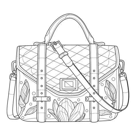 Purse Coloring Page, Bags Illustration, Bag Sketch, Free Coloring Pages For Kids, Work Purse, Illustration Collage, Fashion Illustration Collage, Bag Illustration, Print Outs