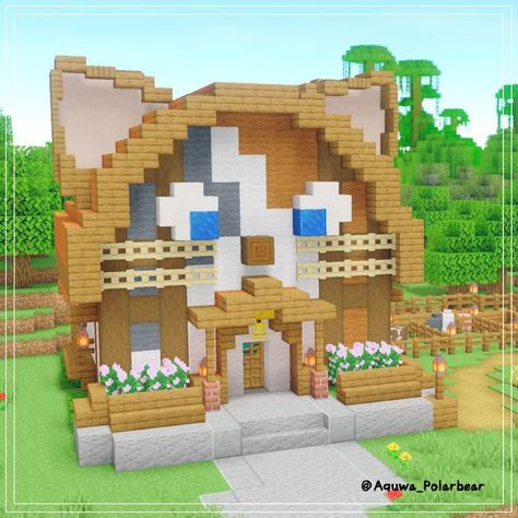 Mc Builds Ideas, Minecraft Cool Ideas House, Cute Little Minecraft Builds, Cat Minecraft Build, Minecraft Cat Build, Ideas Para Casas En Minecraft, Minecraft Ideas Cute, Cute Little Minecraft Houses, Minecraft Animal Builds