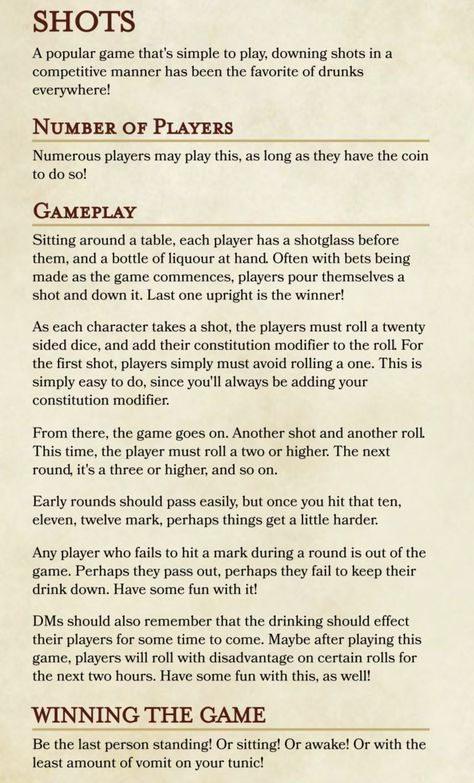 Dnd Tavern Drinks, Dnd Drinking Game, Dnd Mini Games, Dnd Minigames, Dnd Carnival Games, Dnd Random Tables, Dnd Carnival, Dnd Campaign Plot Ideas, Dnd Eberron