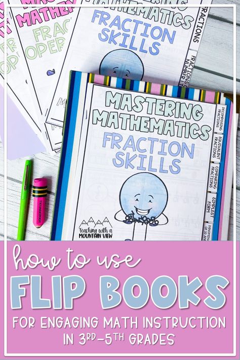 Math flip books are mini anchor charts, reference books, and practice activities as great alternatives to interactive notebooks. The perfect tool for math lessons in 3rd, 4th, and 5th grades. 3rd Grade Math Interactive Notebook, Math Folders, Teaching Fractions, Math Blocks, Math Notebook, Math Anchor Charts, Math Interactive, Upper Elementary Math, Flip Books