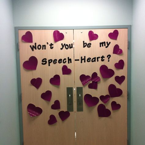 Valentine's Day door decoration Speech Door Decor, Sweethearts Classroom Door, Valentines Hearts For Kids Door, Speech Valentines Day Bulletin Board, Speech Therapy Quotes, Valentine’s Day Bulletin Board Elementary School, Valentine’s Day Library Bulletin Board, Valentines Classroom Door, Speech Bulletin Boards