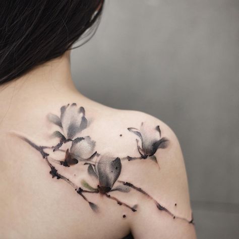 Black And Grey Watercolor Tattoo, Cool Flower Tattoos, Black Watercolor Tattoo, Amazing 3d Tattoos, Watercolor Rose Tattoos, Mastectomy Tattoo, Watercolor Tattoo Flower, Beautiful Flower Tattoos, Writing Tattoos