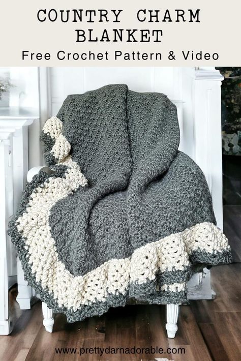 Transform your home into a warm and rustic haven with the Free Crochet Country Charm Blanket pattern. Crafted for both beginners and seasoned crocheters, this easy-to-follow tutorial and pattern will help you create a cozy chunky blanket with a touch of cottage charm. Perfect for adding a rustic vibe to your space or gifting to someone special. Crochet Large Blanket, Crochet Blanket Measurements, Crotchet Blankets, Crochet Country, Chunky Yarn Crochet Pattern, Chunky Blanket Pattern, Crochet Blanket Border, Crochet Throws, Modern Haken