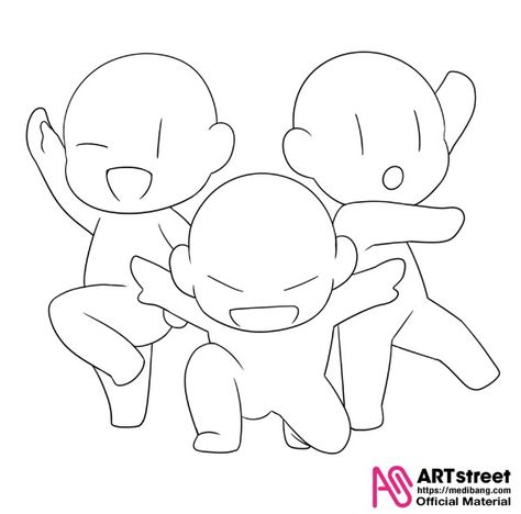 Trio Drawing, Chibi Manga, Poses Anime, Chibi Sketch, Drawing Body Poses, Seni Dan Kraf, Illustrations Art, Drawings Of Friends, 캐릭터 ��드로잉