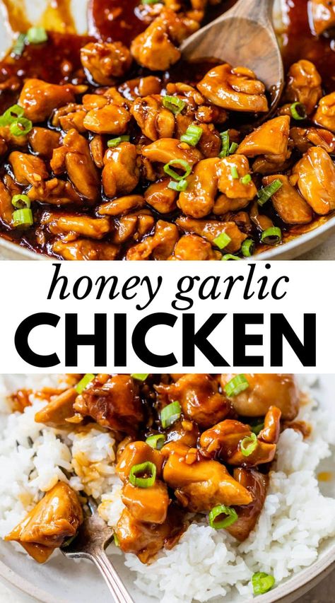 Honey Chicken Recipe, Sticky Sauce, Cibo Asiatico, One Skillet, Chicken Bites, Honey Garlic Chicken, Health Dinner Recipes, Chicken Dishes Recipes, Honey Garlic