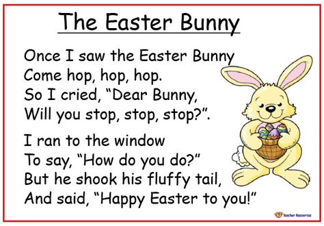 The Easter Bunny Poem Easter Poem Kindergarten, Easter Poems For Kids, Youth Lyrics, Easter Speeches, Easter Verses, Easter Music, Easter Poems, Easter Craft Activities, Easter Kindergarten