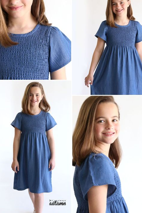 Learn how to make this pretty smocked chambray dress using a t-shirt as a pattern! Easy girl's dress sewing tutorial. Diy Toddler Dress, Modest Dress Patterns, Girls Sewing Patterns Free, Easy Girls Dress, Smock Dress Pattern, Smocked Baby Clothes, Dress Sewing Patterns Free, Girls Smocked Dresses, Dress Sewing Tutorials