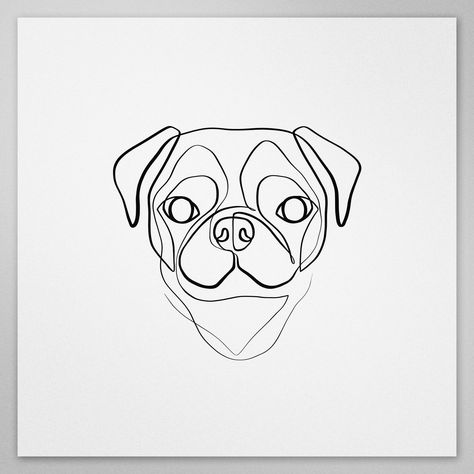 Black Pug Drawing, Black And White Pug, Pug Drawing, Sewing Pictures, Pug Art Print, French Bulldog Tattoo, Pug Tattoo, Solid Line, Pug Art