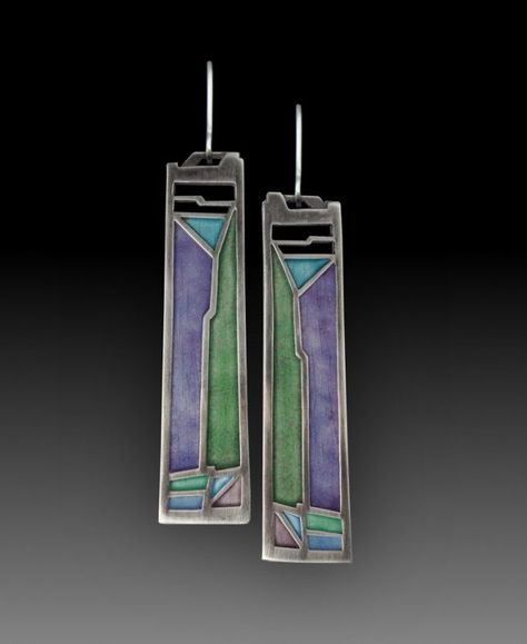 Hanging Earrings – Carly Wright Enameling Jewelry, Silver Earrings Wedding, Nameplate Necklace Silver, Hammered Silver Jewelry, Architectural Jewelry, Silver Jewelry Diy, Sterling Silver Name Necklace, Cleaning Silver Jewelry, Stained Glass Ornaments