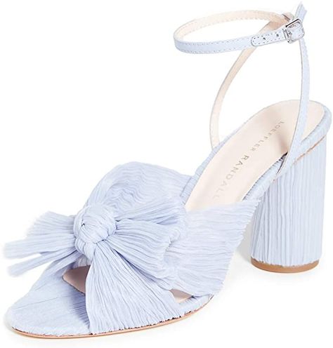 AmazonSmile | Loeffler Randall Women's Camellia Sandals with Ankle Strap, Blue, 8 Medium US | Heeled Sandals Blue Wedding Shoes For Bride, Ankle Wrap Heels, Bow High Heels, Leopard Print Sandals, Loeffler Randall Shoes, Perfect Wedding Shoes, Blue Wedding Shoes, Ankle Strap High Heels, Rhinestone Heels