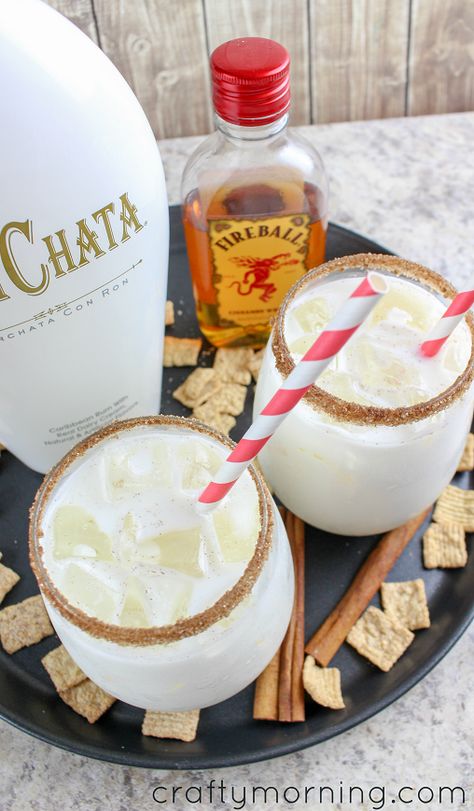 Rum Chata Fireball Shots, Cinnamon Toast Crunch Alcoholic Drink, Cinnamon Toast Crunch Shots Recipe, Rum Chata Fireball Drink Recipes, Cinnamon Toast Crunch Cocktail, Drinks Made With Rum Chata, Rum Chata Cocktails, Rum Chats And Fireball, Rumchata And Fireball Recipes