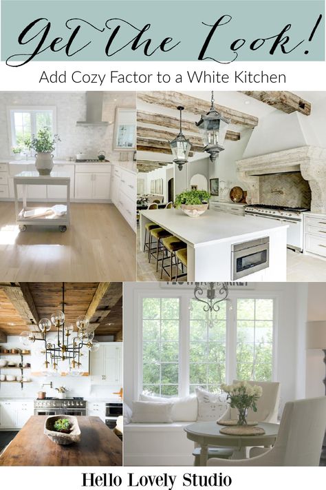 Get the look - add cozy factor to a white kitchen. #hellolovelystudio #whitekitchens #kitchendesign #designinspiration #kitchendecor #kitchendecoratingideas How To Warm Up A White Kitchen, Modern Sleek Kitchen, Timeless White Kitchen, Modern Teen Boy Bedroom, Provencal Decor, Cozy Kitchens, White Kitchen Ideas, Kitchen Projects Design, Beautiful Kitchen Cabinets