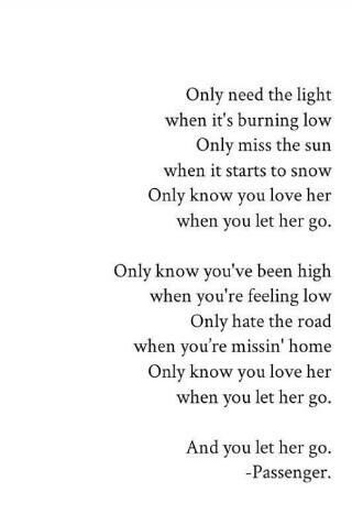 Let her go - Passenger , i love the lyrics to this song . . . Passenger Lyrics, Let Her Go Lyrics, Passenger Let Her Go, Forgive Myself, Disney Cute, My Diary, Song Lyric Quotes, Best Song Lyrics, Music Quotes Lyrics