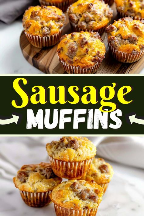 These sausage muffins make the perfect grab-and-go breakfast! Since they're made with Bisquick, they're fast, easy, and delicious. Breakfast Sausage Uses, Easy Sausage Breakfast Muffins, Bisquick Muffins Recipes, Breakfast Grab And Go Ideas, Sausage Muffins With Bisquick, Bisquick Breakfast Muffins, Muffins With Bisquick, Bisquick Sausage Muffins, Sausage Cups