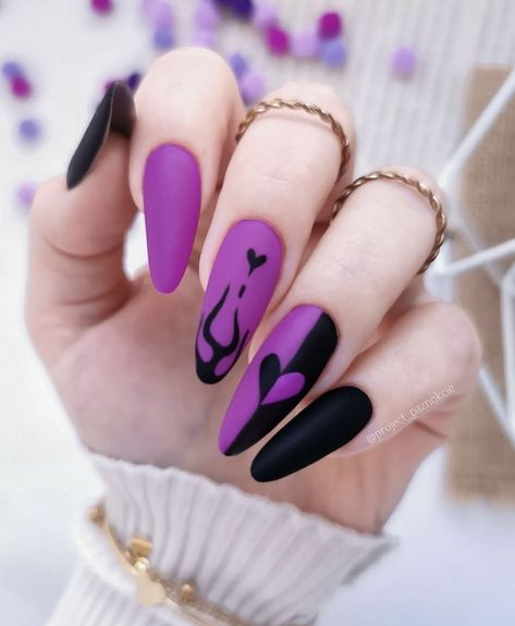 Gothic Valentines Nails, Purple Black Nails, Gothic Stuff, Punk Nails, Tie Dye Nails, Purple Nail Designs, Trendy Nail Art Designs, Goth Nails, Grunge Nails