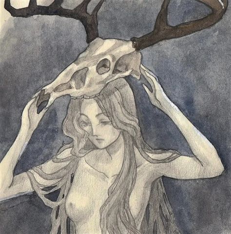 Deer Skull Drawing, Deer Skull Art, Deer Drawing, Deer Girl, Skull Art Drawing, Ap Studio Art, Deer Skull, Watercolor Sketching And Journaling, Deer Art