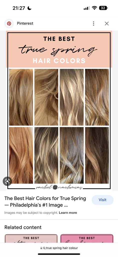 Bright Spring Blonde Hair, True Spring Blonde Hair, Clear Spring Hair Color Ideas, Blonde Hair For Spring Skin Tone, House Of Color Spring Hair, True Spring Hair Color Palette, House Of Colour Spring Hair Color, Warm Spring Hair Color Ideas, Bright Spring Hair Color Ideas