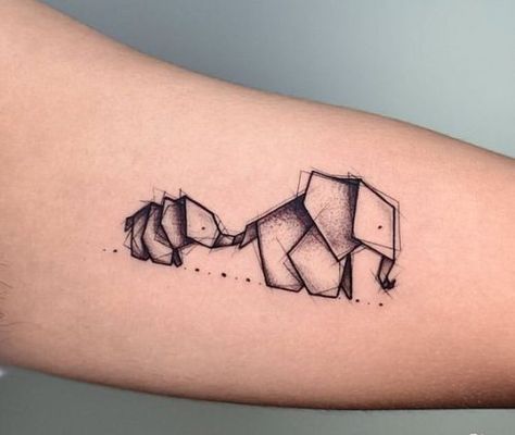 18 Elephant Tattoos: Simple Ideas that Make a Big Impact Origami Elephant Tattoo, Hippo Tattoo, Simple Elephant Tattoo, Geometric Elephant Tattoo, Elephant Tattoo Ideas, Koala Tattoo, Family Tattoo Ideas, Origami Tattoo, Tattoos Simple