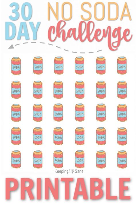 Do you feel like you are drinking too much soda? Try a 30 day no soda challenge and print out this tracker to keep you motivated. No Soda Challenge, Quit Soda, No Soda, Keto Quote, Journal Workout, T Shirt Trends, 6 Pack Abs Workout, Water Challenge, 75 Hard