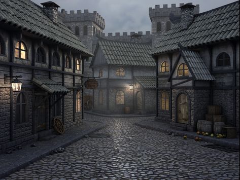 Misty Evening, Belissa Minomi on ArtStation at https://www.artstation.com/artwork/ybA1R Fantasy Medieval Village Aesthetic, Medieval Horror, Fantasy Locations, Fantasy Buildings, Medieval House, Fantasy Village, Fantasy Town, Episode Backgrounds, Medieval Architecture