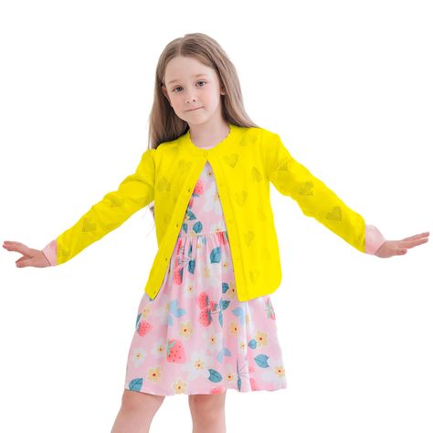 PRICES MAY VARY. - Adorable girls' cardigan featuring a heart pattern design - Made from 100% cotton for a soft and comfortable feel - Long sleeve shrug sweater perfect for layering over outfits - Cropped uniform knit outerwear in a classic lemon color - Versatile and easy to style, perfect for both casual and dressy occasions TRENDSTITCH Girls' Cardigan, a delightful addition to any young girl's wardrobe.  This charming cardigan features a heart pattern design that adds a touch of sweetness to Heart Pattern Design, Lemon Color, Long Sleeve Shrug, Sleeve Shrug, Cardigan Long Sleeve, Knit Outerwear, Girls Cardigan, Cardigan Long, Lucky Clover