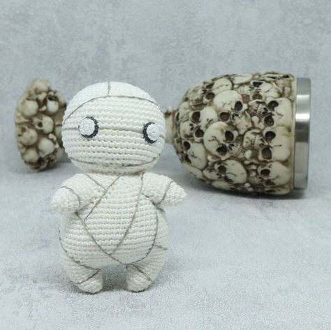 Crochet cute Mr. Mummy toy. Mii-kun the mummy is the best gift | Etsy Crochet Mummy, Red Demon, Japanese Demon, Easter Lamb, Crochet Humor, The Mummy, Funny Toys, Christmas Dolls, Cute Monsters