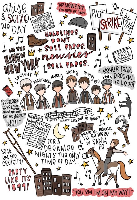 Newsies movie doodles :) Newsies Movie, The Newsies, Disney Marathon, Valley Girl, Theatre Nerds, Theatre Life, Broadway Theatre, Dear Evan Hansen, Broadway Musical